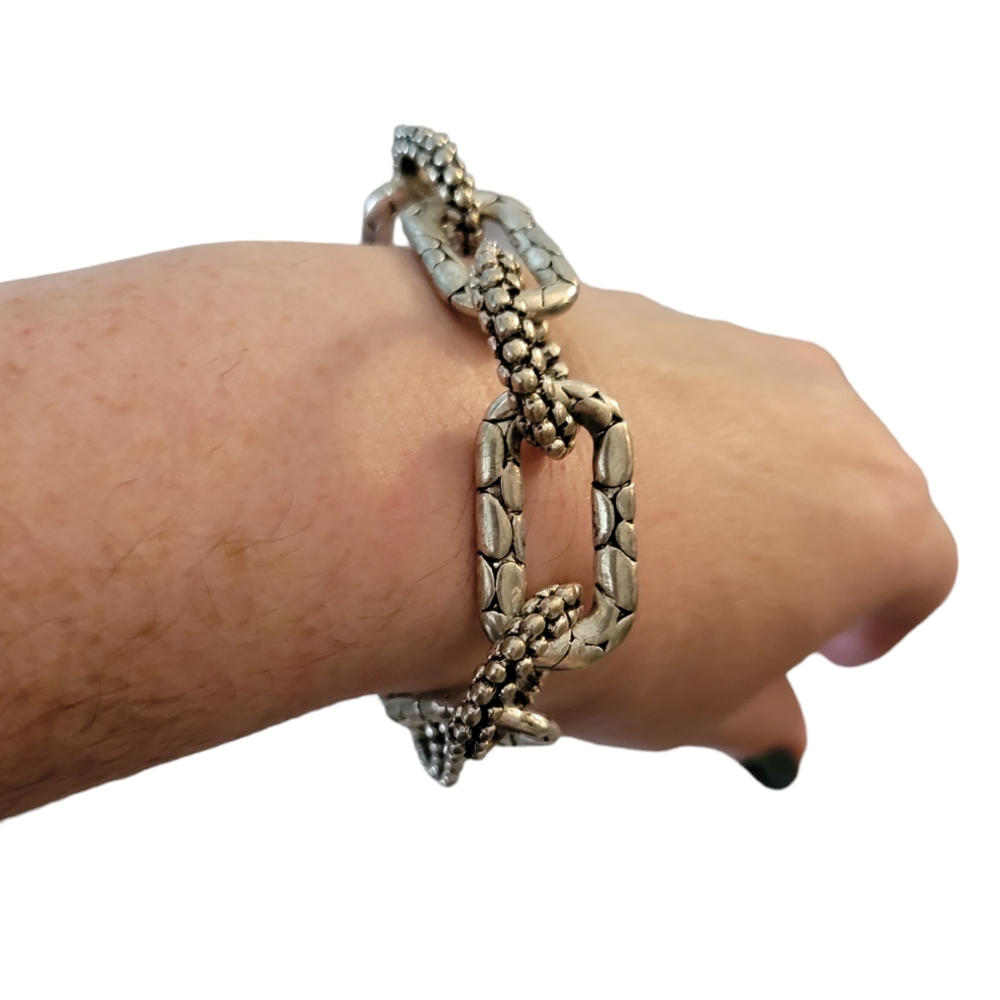 Silvertone Open Linked Chain Bracelet - image 1